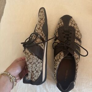 Coach Women's Brown and Tan Patterned Sneakers
